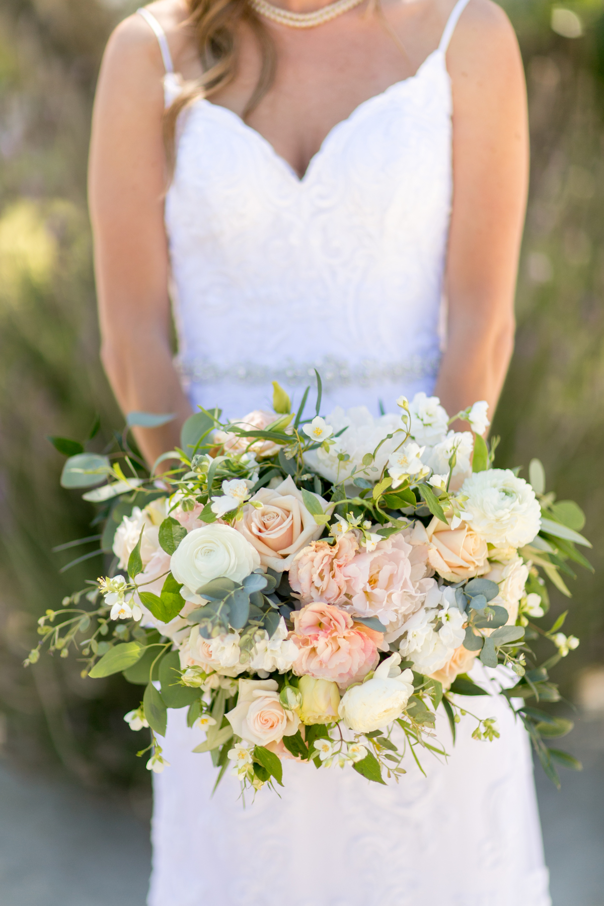 Blush and Peach Bridal Bouquet at Croad Vineyard Wedding by SLO Wedding Florist Flowers By Denise 