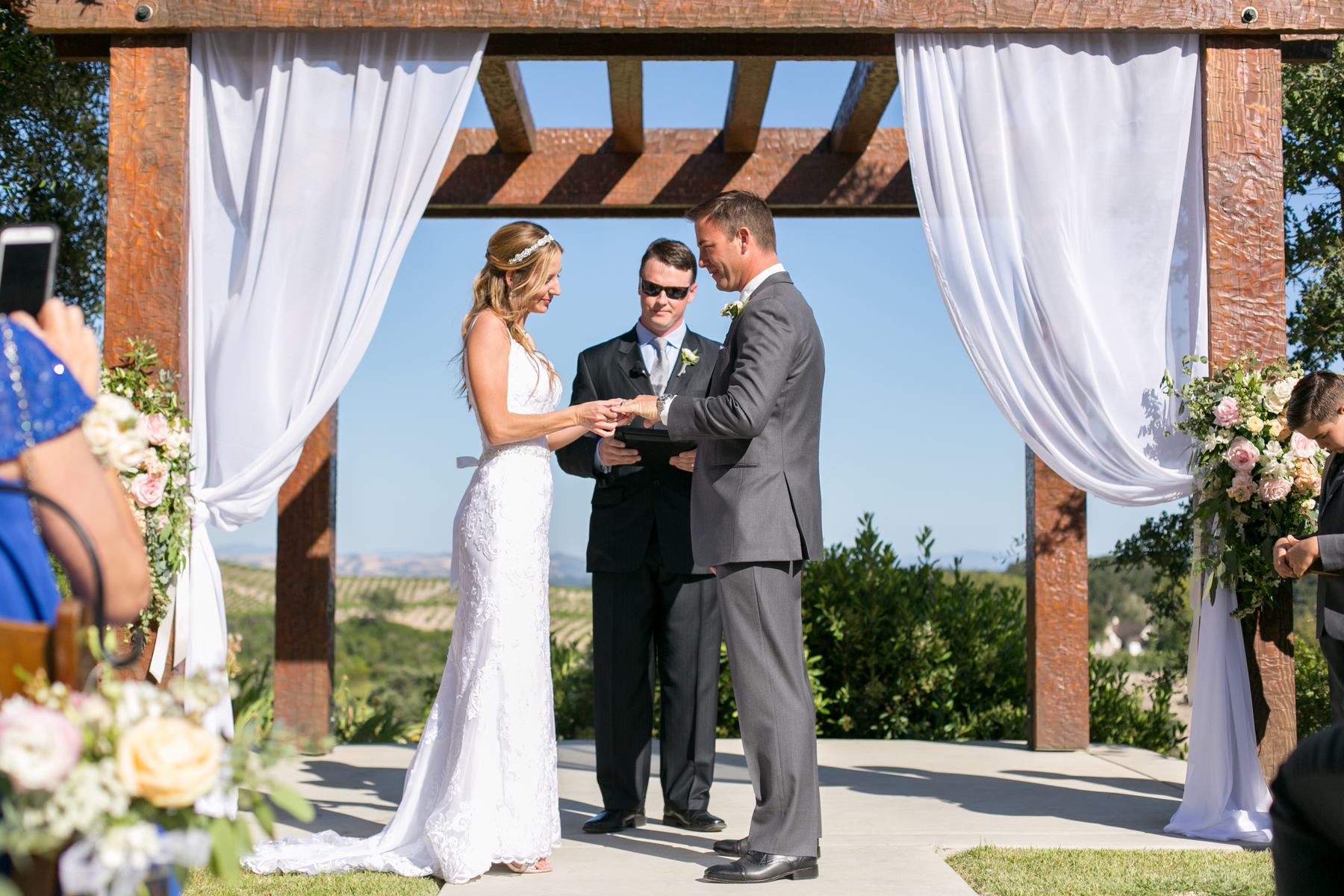 Elegant blush and peach Wedding Flowers at Croad Vineyard Wedding by Paso Robles Wedding Florist Flowers By Denise 