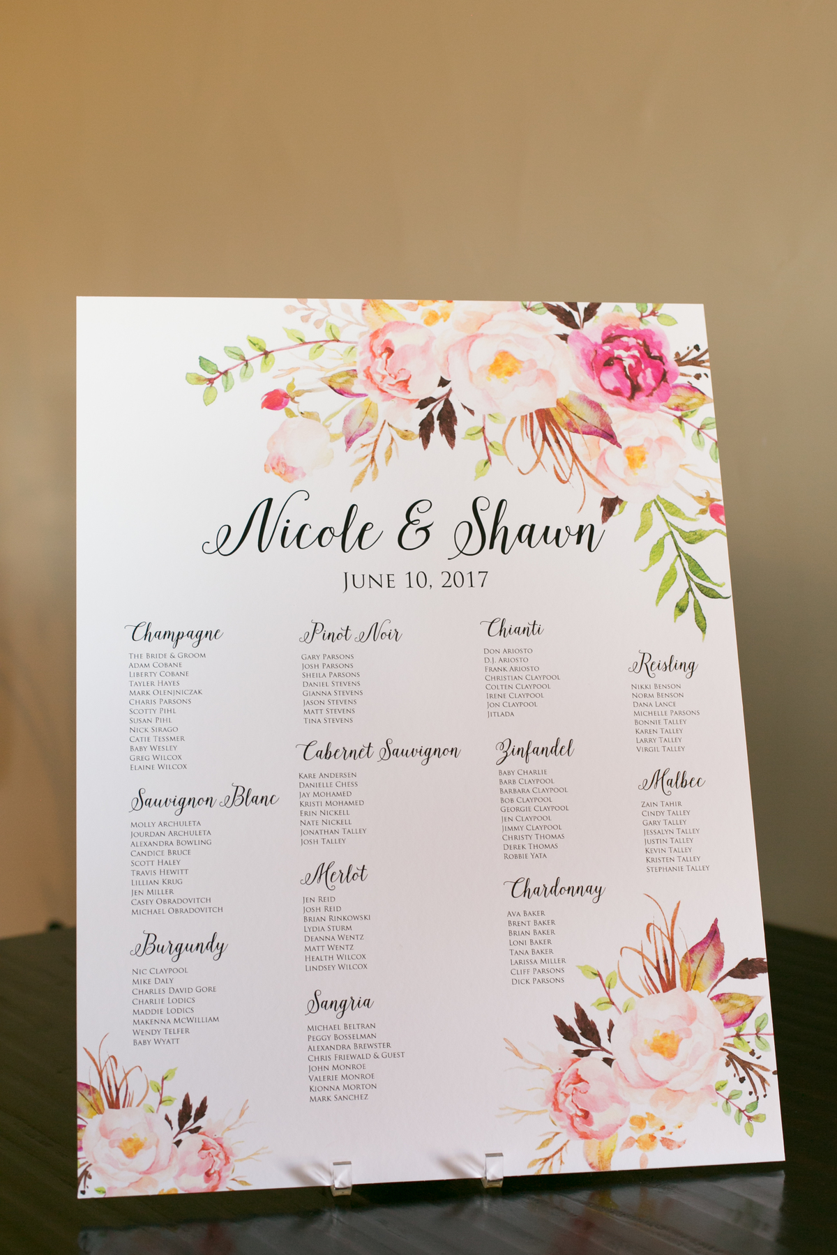 Floral Seating Chart at Croad Vineyard Wedding by SLO Wedding Florist Flowers By Denise 