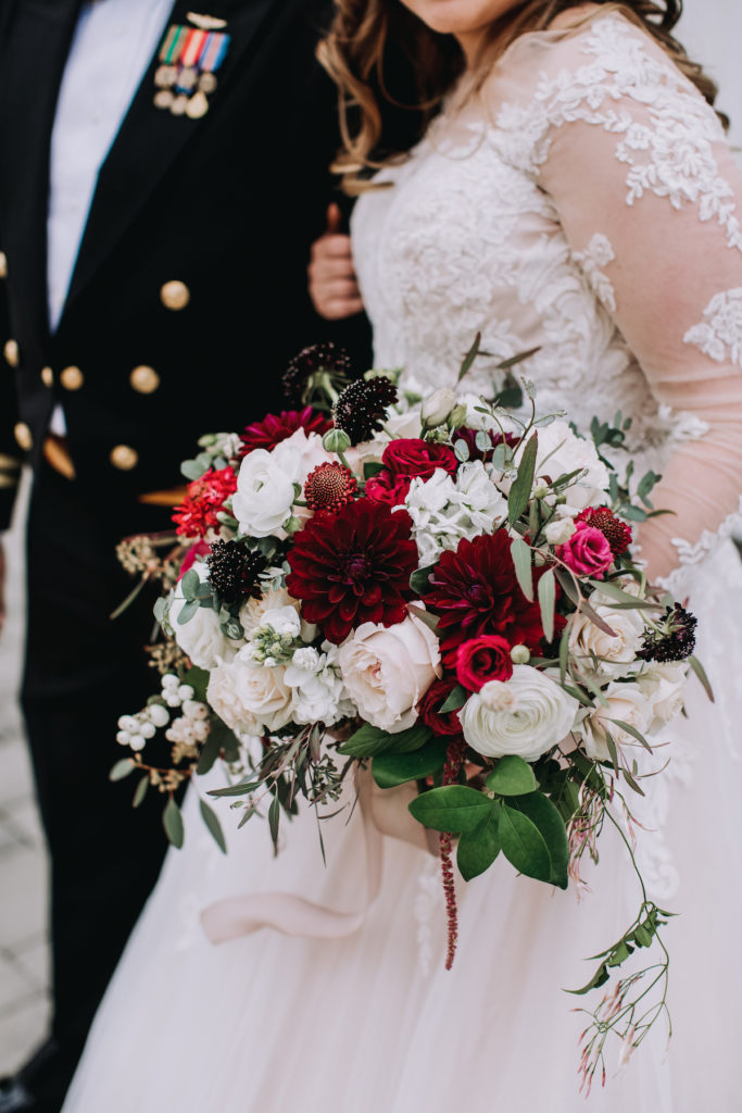 Romantic Rhapsody, Bridal Bouquet with Burgundy, Blush and Ivory