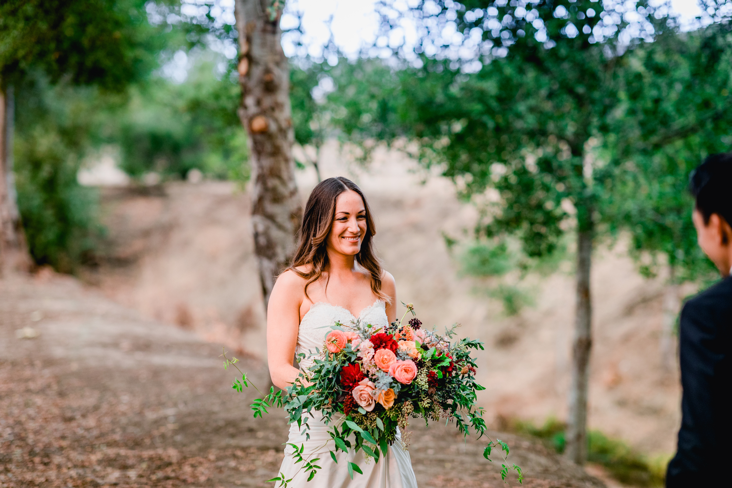 Romantic first look by bride and groom at Flying Caballos ranch