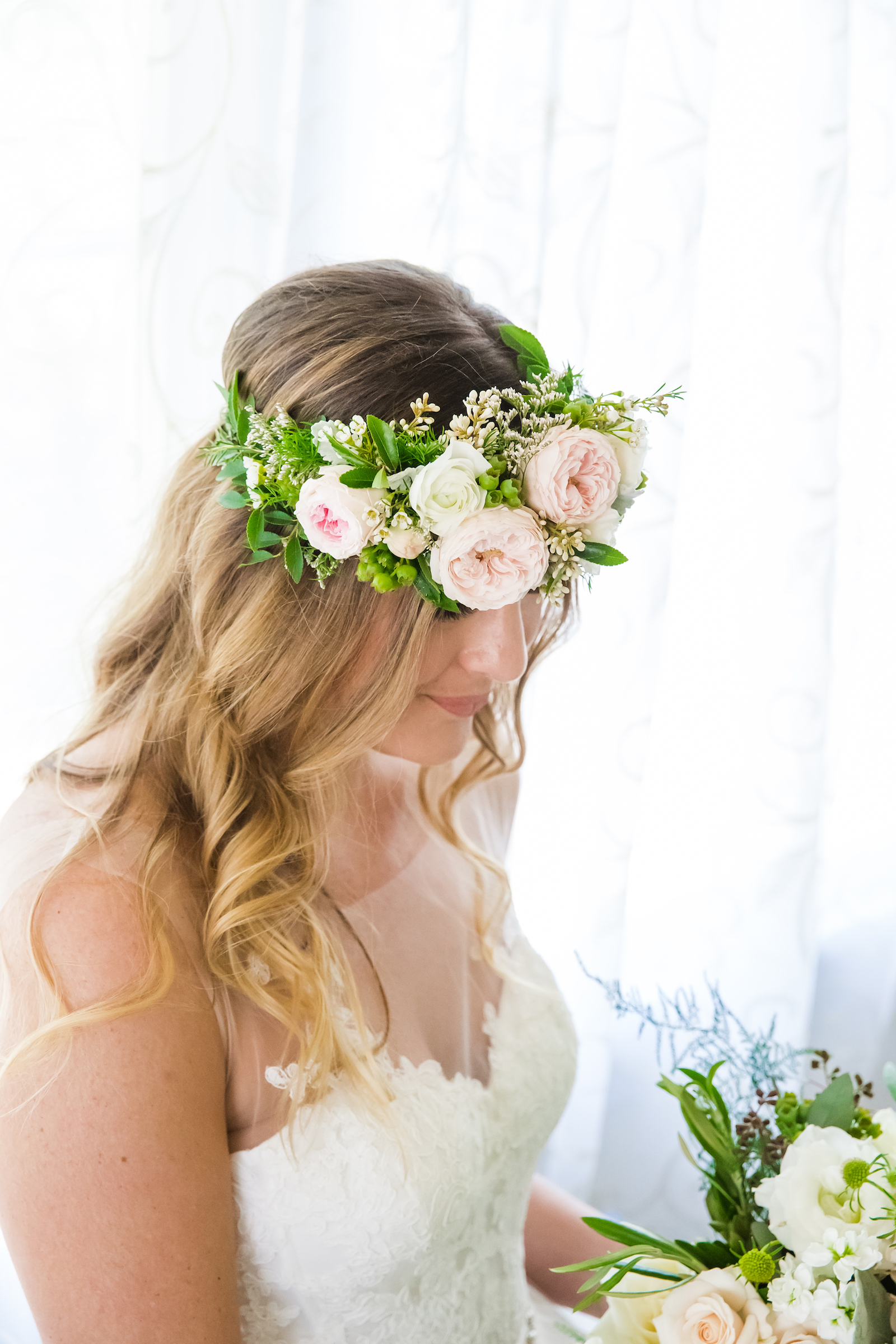 Boho flower halo by Paso Robles florist Flowers by Denise in Templeton