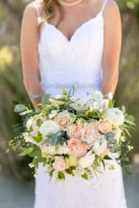 Blush and Peach Bridal Bouquet at Croad Vineyard Wedding by SLO Wedding Florist Flowers By Denise