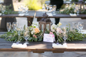 Lantern Centerpiece at Croad Winery Rustic Wedding by Paso Robles Wedding Florist Flowers By Denise