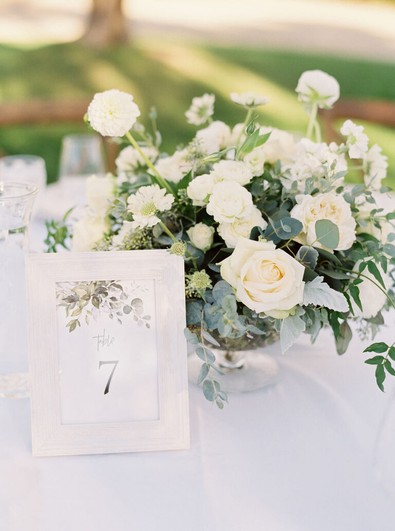 Paso Robles winery wedding white flowers centerpiece